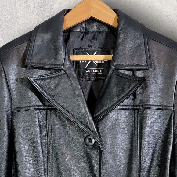 Wilsons Maxima Womens Black Leather Jacket Large VTG 90s Button Front Pockets - Picture 3 of 13